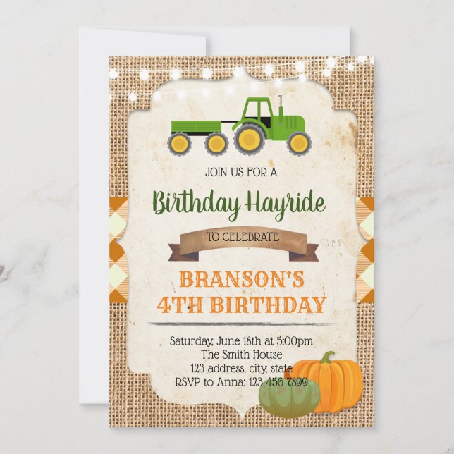 Invitation Hay ride fête d'anniversaire (Devant)