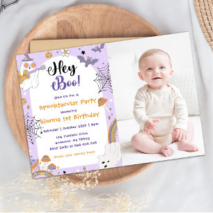 Invitation Hé Boo ! Éffrayant Halloween jolie photo d'anniver
