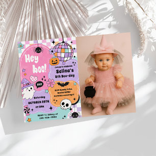 Invitation Hé Boo ! Fille fantôme Halloween lilas rose Annive