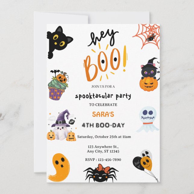 Invitation Hé Boo ! Halloween Ghost Spooktacular anniversaire (Devant)