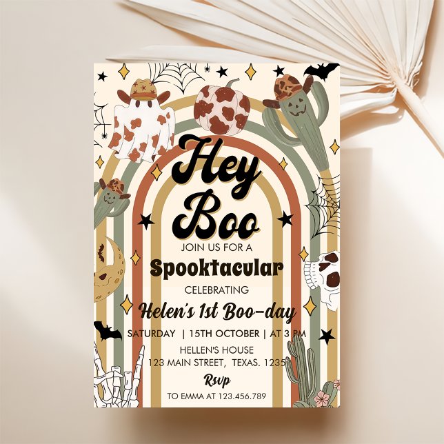 Invitation Hé Boo ! Super Cactus Halloween 1er anniversaire (Créateur téléchargé)