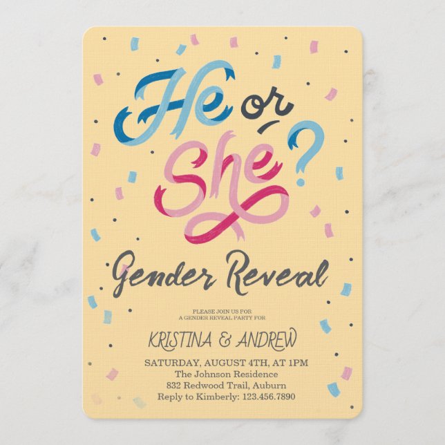 Invitation He or She Gender Reveal Party (Devant)