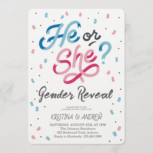Invitation He or She Gender Reveal Party (Devant)