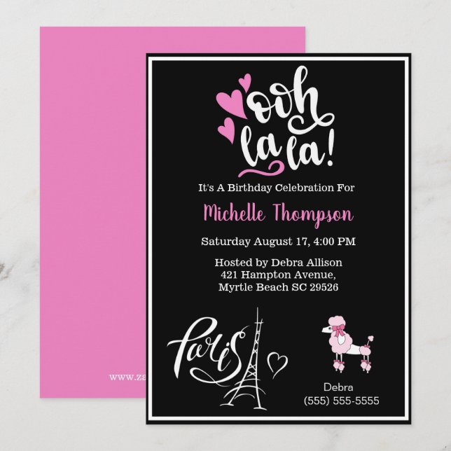 Invitation Heart Eiffel Tower Paris France Anniversaire (Devant / Derrière)