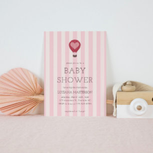 Invitation Heart Hot Air Balloon Pastel Baby shower rose