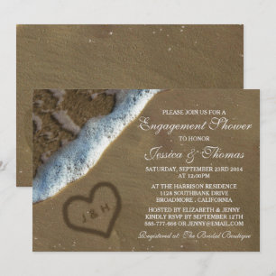Invitation Heart In The Sand Beach Fiançailles Douche
