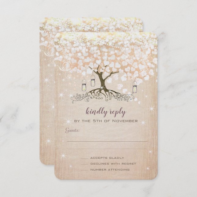 Invitation Heart Leaf Tree Rose Gold Wedding Invite (Devant / Derrière)
