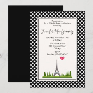 Invitation Heart Paris avec la tour Eiffel Fête d'anniversair