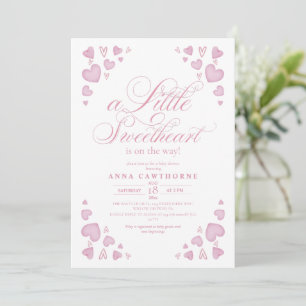Invitation Hearts Little Sweetheart Girl Baby Shower