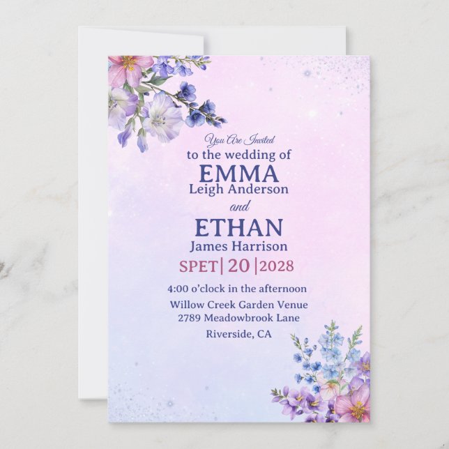 Invitation heather periwinkle plum lavender blue Wedding  (Devant)