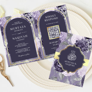 Invitation Heather Purple Floral QR Code Mariage musulman