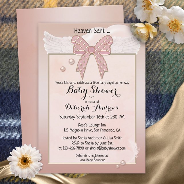 Invitation Heaven envoyé Angel Wing Girl Baby shower Invitati (Créateur téléchargé)
