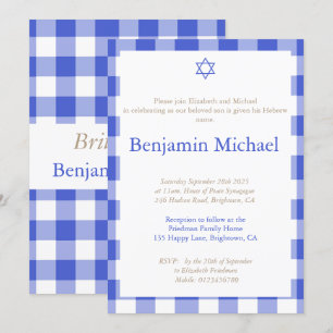 Invitation Hebrew Brit Shalom Baby Boy Nommant Juif Blue