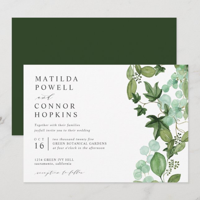 Invitation Hedera | IVY Green Garden moderne Mariage botaniqu (Devant / Derrière)