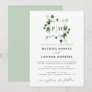 Invitation Hedera Monogram   Ivy Eucalyptus Mariage botanique