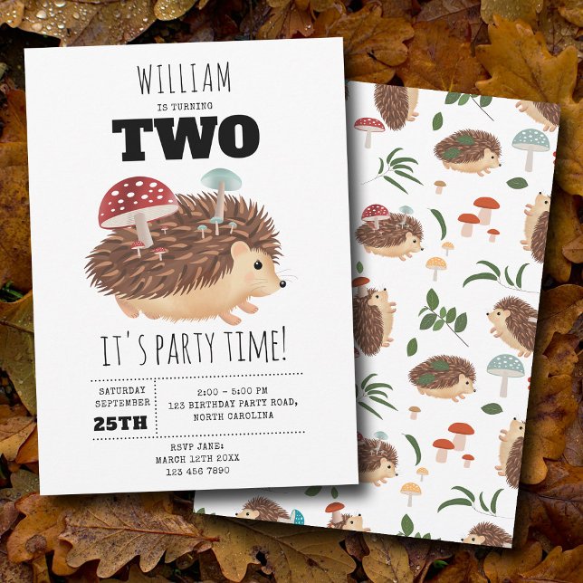 Invitation Hedgehog Mushroom Woodland Forest Funny Birthday (Hedgehog Mushroom Woodland Forest Funny Birthday Invitation)
