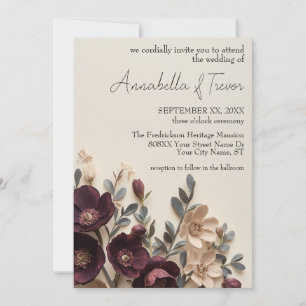 Invitation Hellebores Prune Foncé & Floral Maussade Eucalyptu