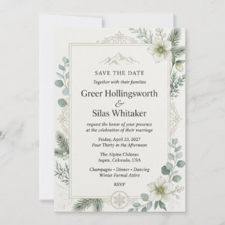 Invitation Hellebores, Sapin de Douglas, Eucalyptus, Baies, F