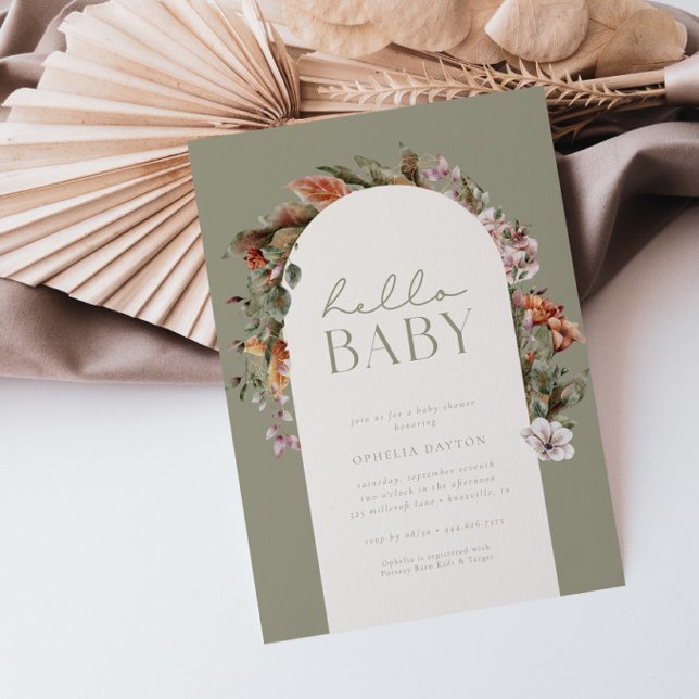 Invitation HELLO BABY | Baby shower Botanique Boho Sage (Créateur téléchargé)