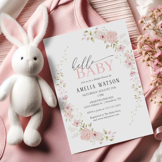 Invitation Hello Baby Blush Pink Floral Baby Shower (Hello Baby Blush Pink Floral Baby Shower Invitation)