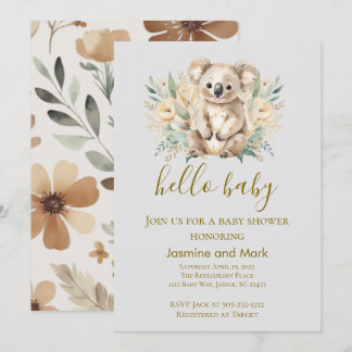 Invitation Hello Baby Boho Neutral Koala Bear