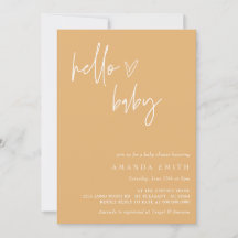 Hello Baby Minimalist Mustard Boho Baby shower Inv