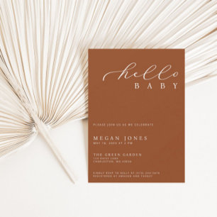 Invitation Hello Baby Modern Script Baby shower minimaliste