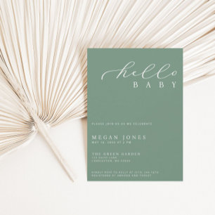 Invitation Hello Baby Modern Script Baby shower minimaliste