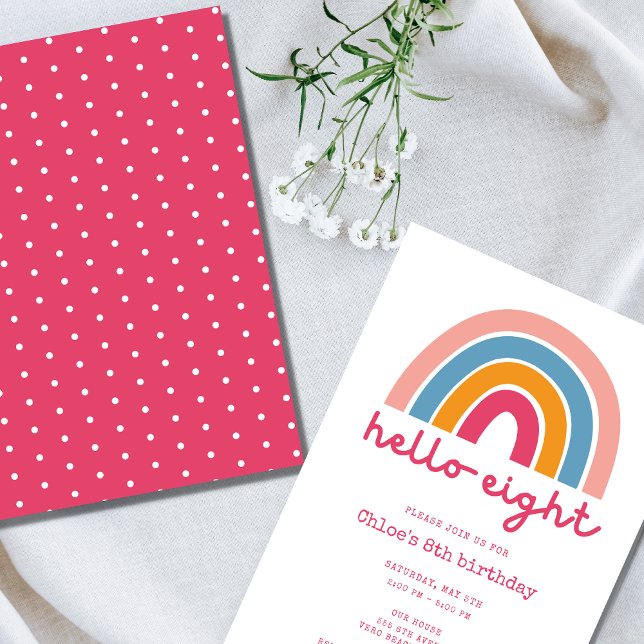 Invitation Hello Eight Rainbow Girl's 8th Birthday Party (Créateur téléchargé)