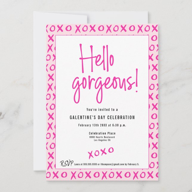 Invitation Hello gorgeous Galentine's Day XOXO pink Custom (Devant)
