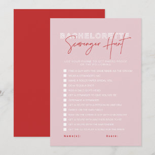 Invitation HENLEY Pink Red Bachelorette Chasse au trésor cart