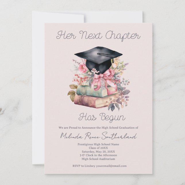 Invitation Her Next Chapter Books Graduation Announcement (Devant)