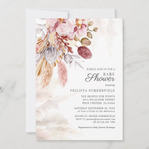 Invitation Herbe de la Pampa Bohème Fleurs Séchées Fille Baby