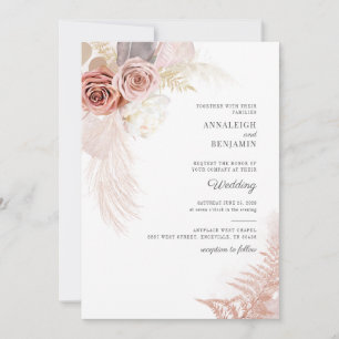 Invitation Herbe de la Pampa séchée avec écriture Mariage Pal