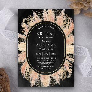 Invitation Herbe de pampa séchée bohème ovale noir mariage