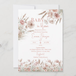 Invitation Herbe de Pampas Fleurie Rose