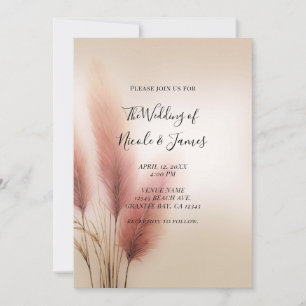Invitation Herbe des Pampas Rose Mariage Bohème Bohème
