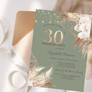 Invitation Herbe des Pampas Vert Sauge 30e Anniversaire