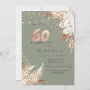 Invitation Herbe des Pampas Vert Sauge 60ème Anniversaire