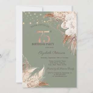 Invitation Herbe des Pampas Vert Sauge 75e Anniversaire