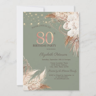 Invitation Herbe des Pampas Vert Sauge 80e Anniversaire