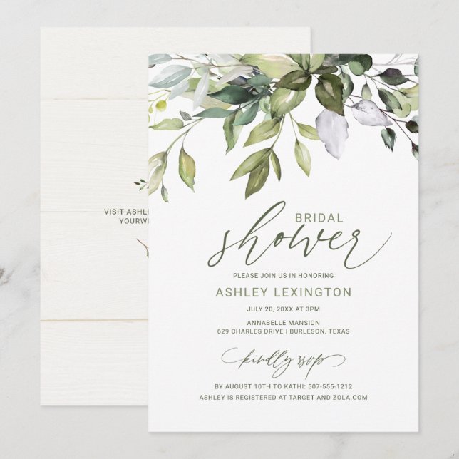 Invitation Herbes mariages et verdure naturelle Aquarelle (Devant / Derrière)