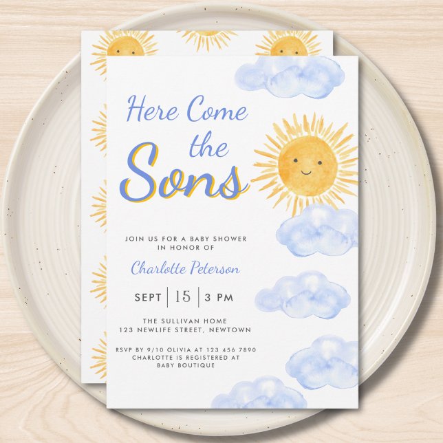 Invitation Here Come The Sons Twin Boys Baby Shower (Créateur téléchargé)