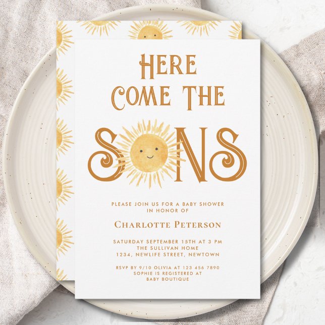 Invitation Here Come The Sons Twin Boys Baby Shower  (Créateur téléchargé)