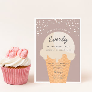 Invitation Here's The Scoop Ice Cream Cone Kid Birthday Party