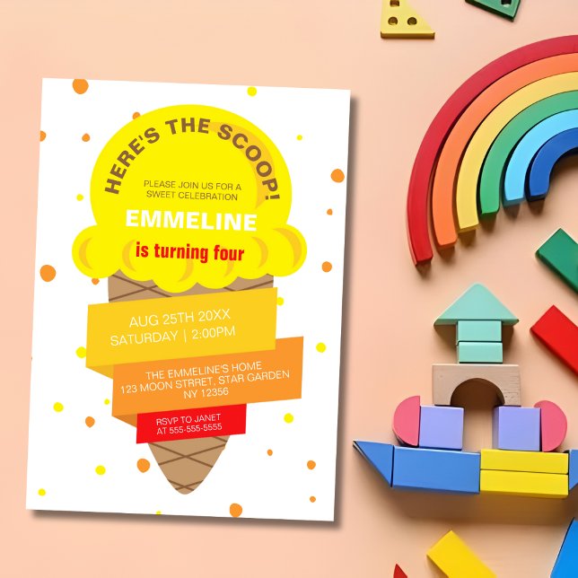 Invitation Here's The Scoop Ice Cream Sweet Birthday (Créateur téléchargé)