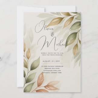 Invitation Heritage Botanical Watercolor Greenery Modern Wedd