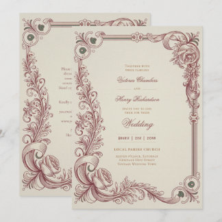 Invitation Héritage | Mariage à l'anglaise victorien burgundy
