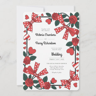 Invitation Héritage Mariage rétro Rockabilly Rose Rouge 195