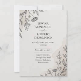 Invitation Heritage Minimal Floral Line Art Rustic Wedding